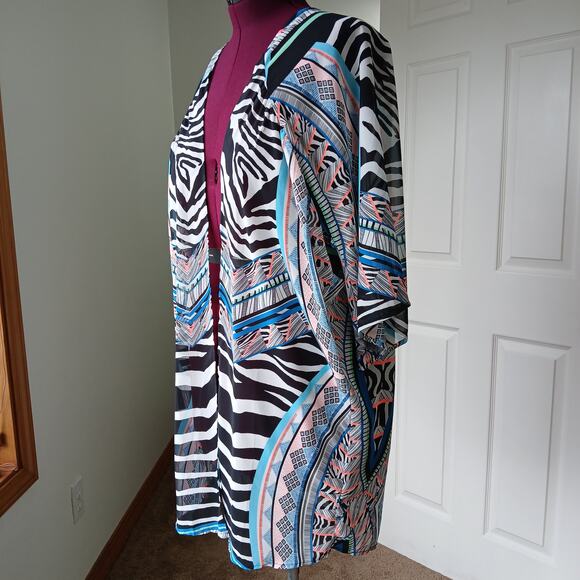 Express Retro Sheer Chiffon Swim Cover Medium oversized tribal neon kimono style - Picture 1 of 11